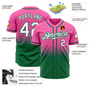 Custom Pink White-Kelly Green Authentic Fade Fashion Baseball Jersey
