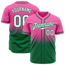 Load image into Gallery viewer, Custom Pink White-Kelly Green Authentic Fade Fashion Baseball Jersey

