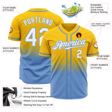 Load image into Gallery viewer, Custom Yellow White-Light Blue Authentic Fade Fashion Baseball Jersey
