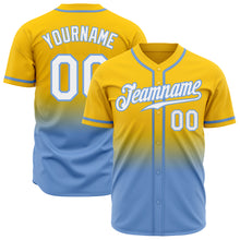 Load image into Gallery viewer, Custom Yellow White-Light Blue Authentic Fade Fashion Baseball Jersey
