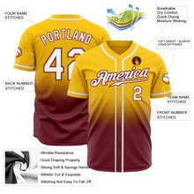 Load image into Gallery viewer, Custom Yellow White-Burgundy Authentic Fade Fashion Baseball Jersey

