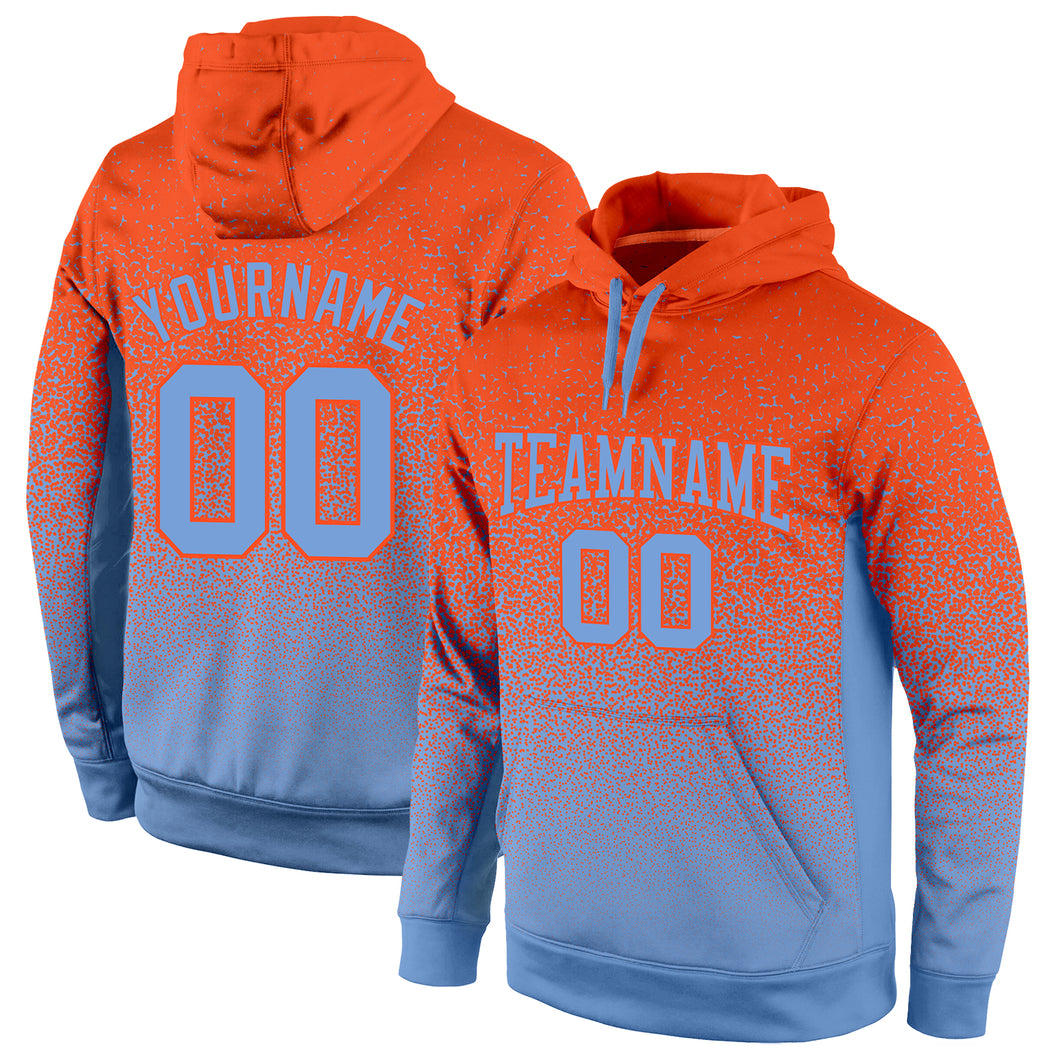 Custom Stitched Orange Light Blue Fade Fashion Sports Pullover Sweatshirt Hoodie