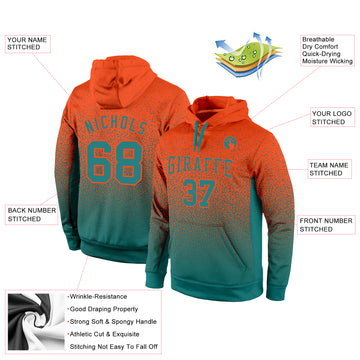 Custom Stitched Orange Aqua Fade Fashion Sports Pullover Sweatshirt Hoodie