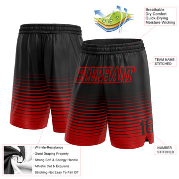 Custom Black Red Pinstripe Fade Fashion Authentic Basketball Shorts