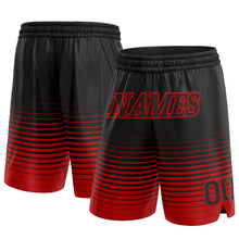 Load image into Gallery viewer, Custom Black Red Pinstripe Fade Fashion Authentic Basketball Shorts
