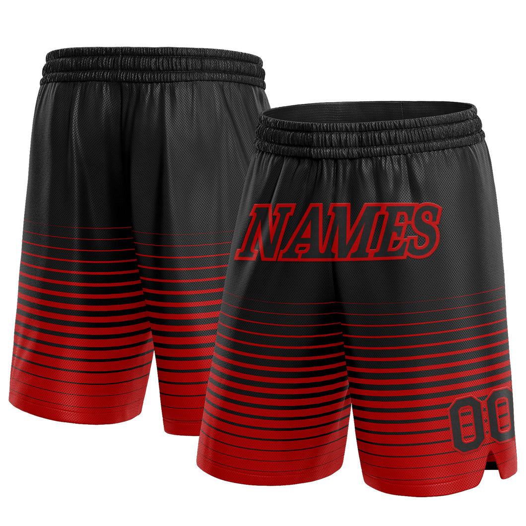 Custom Black Red Pinstripe Fade Fashion Authentic Basketball Shorts