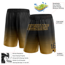 Load image into Gallery viewer, Custom Black Old Gold Pinstripe Fade Fashion Authentic Basketball Shorts
