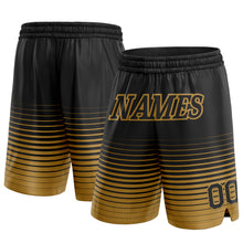 Load image into Gallery viewer, Custom Black Old Gold Pinstripe Fade Fashion Authentic Basketball Shorts
