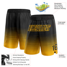 Load image into Gallery viewer, Custom Black Gold Pinstripe Fade Fashion Authentic Basketball Shorts
