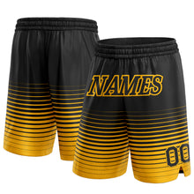 Load image into Gallery viewer, Custom Black Gold Pinstripe Fade Fashion Authentic Basketball Shorts
