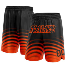 Laden Sie das Bild in den Galerie-Viewer, Custom Black Orange Pinstripe Fade Fashion Authentic Basketball Shorts
