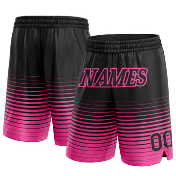 Custom Black Pink Pinstripe Fade Fashion Authentic Basketball Shorts