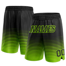 Load image into Gallery viewer, Custom Black Neon Green Pinstripe Fade Fashion Authentic Basketball Shorts
