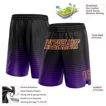 Custom Black Purple-Gold Pinstripe Fade Fashion Authentic Basketball Shorts