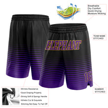 Load image into Gallery viewer, Custom Black Purple-Old Gold Pinstripe Fade Fashion Authentic Basketball Shorts
