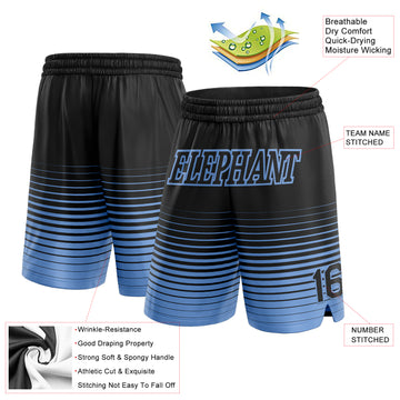 Custom Black Light Blue Pinstripe Fade Fashion Authentic Basketball Shorts