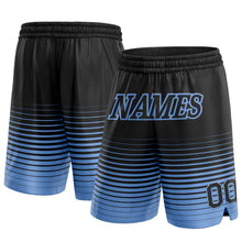 Load image into Gallery viewer, Custom Black Light Blue Pinstripe Fade Fashion Authentic Basketball Shorts
