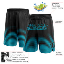 Load image into Gallery viewer, Custom Black Teal Pinstripe Fade Fashion Authentic Basketball Shorts
