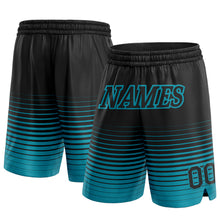 Load image into Gallery viewer, Custom Black Teal Pinstripe Fade Fashion Authentic Basketball Shorts
