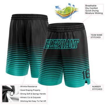 Custom Black Aqua Pinstripe Fade Fashion Authentic Basketball Shorts