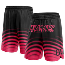 Load image into Gallery viewer, Custom Black Neon Pink Pinstripe Fade Fashion Authentic Basketball Shorts

