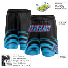 Laden Sie das Bild in den Galerie-Viewer, Custom Black Sky Blue-Pink Pinstripe Fade Fashion Authentic Basketball Shorts
