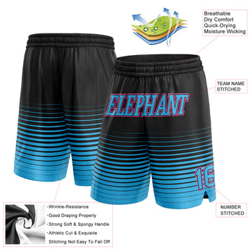 Custom Black Sky Blue-Pink Pinstripe Fade Fashion Authentic Basketball Shorts