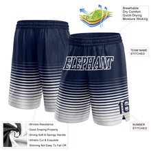 Laden Sie das Bild in den Galerie-Viewer, Custom Navy White Pinstripe Fade Fashion Authentic Basketball Shorts
