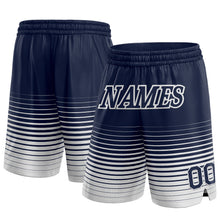 Laden Sie das Bild in den Galerie-Viewer, Custom Navy White Pinstripe Fade Fashion Authentic Basketball Shorts
