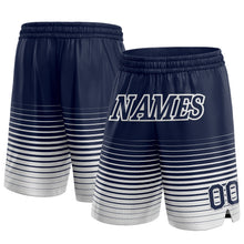 Load image into Gallery viewer, Custom Navy White Pinstripe Fade Fashion Authentic Basketball Shorts

