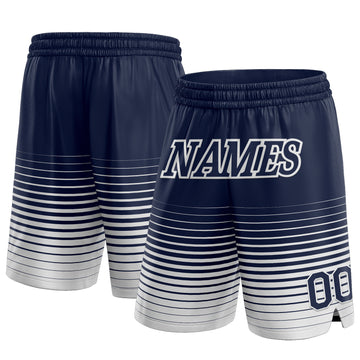 Custom Navy White Pinstripe Fade Fashion Authentic Basketball Shorts