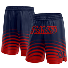 Load image into Gallery viewer, Custom Navy Red Pinstripe Fade Fashion Authentic Basketball Shorts
