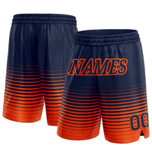 Laden Sie das Bild in den Galerie-Viewer, Custom Navy Orange Pinstripe Fade Fashion Authentic Basketball Shorts
