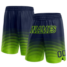 Laden Sie das Bild in den Galerie-Viewer, Custom Navy Neon Green Pinstripe Fade Fashion Authentic Basketball Shorts
