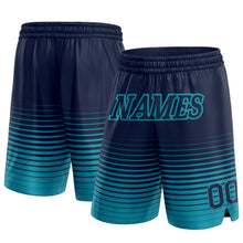 Laden Sie das Bild in den Galerie-Viewer, Custom Navy Teal Pinstripe Fade Fashion Authentic Basketball Shorts
