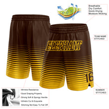Load image into Gallery viewer, Custom Brown Yellow Pinstripe Fade Fashion Authentic Basketball Shorts
