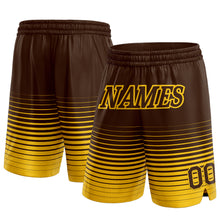 Laden Sie das Bild in den Galerie-Viewer, Custom Brown Yellow Pinstripe Fade Fashion Authentic Basketball Shorts
