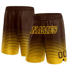Load image into Gallery viewer, Custom Brown Yellow Pinstripe Fade Fashion Authentic Basketball Shorts
