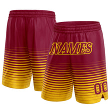 Load image into Gallery viewer, Custom Maroon Yellow Pinstripe Fade Fashion Authentic Basketball Shorts
