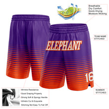 Laden Sie das Bild in den Galerie-Viewer, Custom Purple White-Orange Pinstripe Fade Fashion Authentic Basketball Shorts
