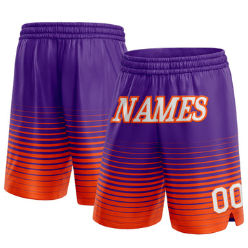 Custom Purple White-Orange Pinstripe Fade Fashion Authentic Basketball Shorts
