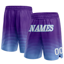 Laden Sie das Bild in den Galerie-Viewer, Custom Purple White-Light Blue Pinstripe Fade Fashion Authentic Basketball Shorts
