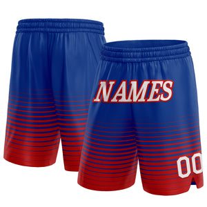 Custom Royal White-Red Pinstripe Fade Fashion Authentic Basketball Shorts