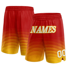 Load image into Gallery viewer, Custom Red White-Gold Pinstripe Fade Fashion Authentic Basketball Shorts
