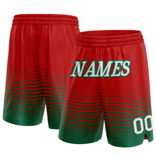 Laden Sie das Bild in den Galerie-Viewer, Custom Red White-Kelly Green Pinstripe Fade Fashion Authentic Basketball Shorts
