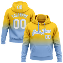 Load image into Gallery viewer, Custom Stitched Yellow White-Light Blue Fade Fashion Sports Pullover Sweatshirt Hoodie
