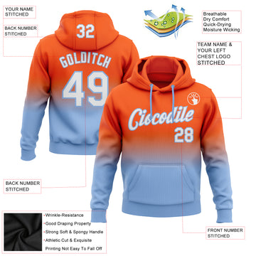 Custom Stitched Orange White-Light Blue Fade Fashion Sports Pullover Sweatshirt Hoodie