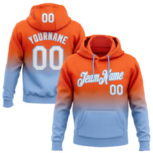 Load image into Gallery viewer, Custom Stitched Orange White-Light Blue Fade Fashion Sports Pullover Sweatshirt Hoodie
