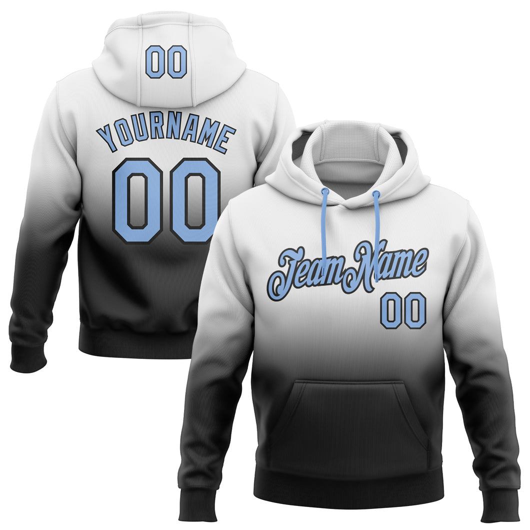 Custom Stitched White Light Blue-Black Fade Fashion Sports Pullover Sweatshirt Hoodie