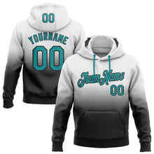 Load image into Gallery viewer, Custom Stitched White Teal-Black Fade Fashion Sports Pullover Sweatshirt Hoodie

